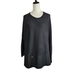 MERSEA Black Oversized Knit Poncho Sweater OS One Size Split Hem Minimalist Top